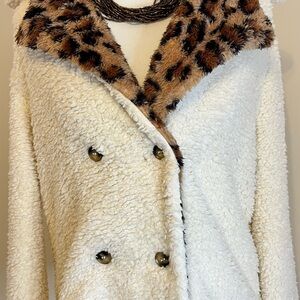 SHEIN Brown and Black Teddy Jacket with Leopard Print